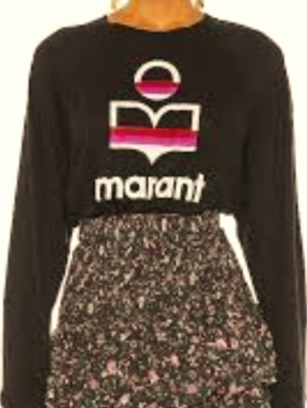 Isabel Marant Etoile Kiefferf Black With Pink Graphic Slub Long Sleeve T-Shirt